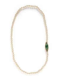 CULTURED PEARL, JADE, AND DIAMOND NECKLACE