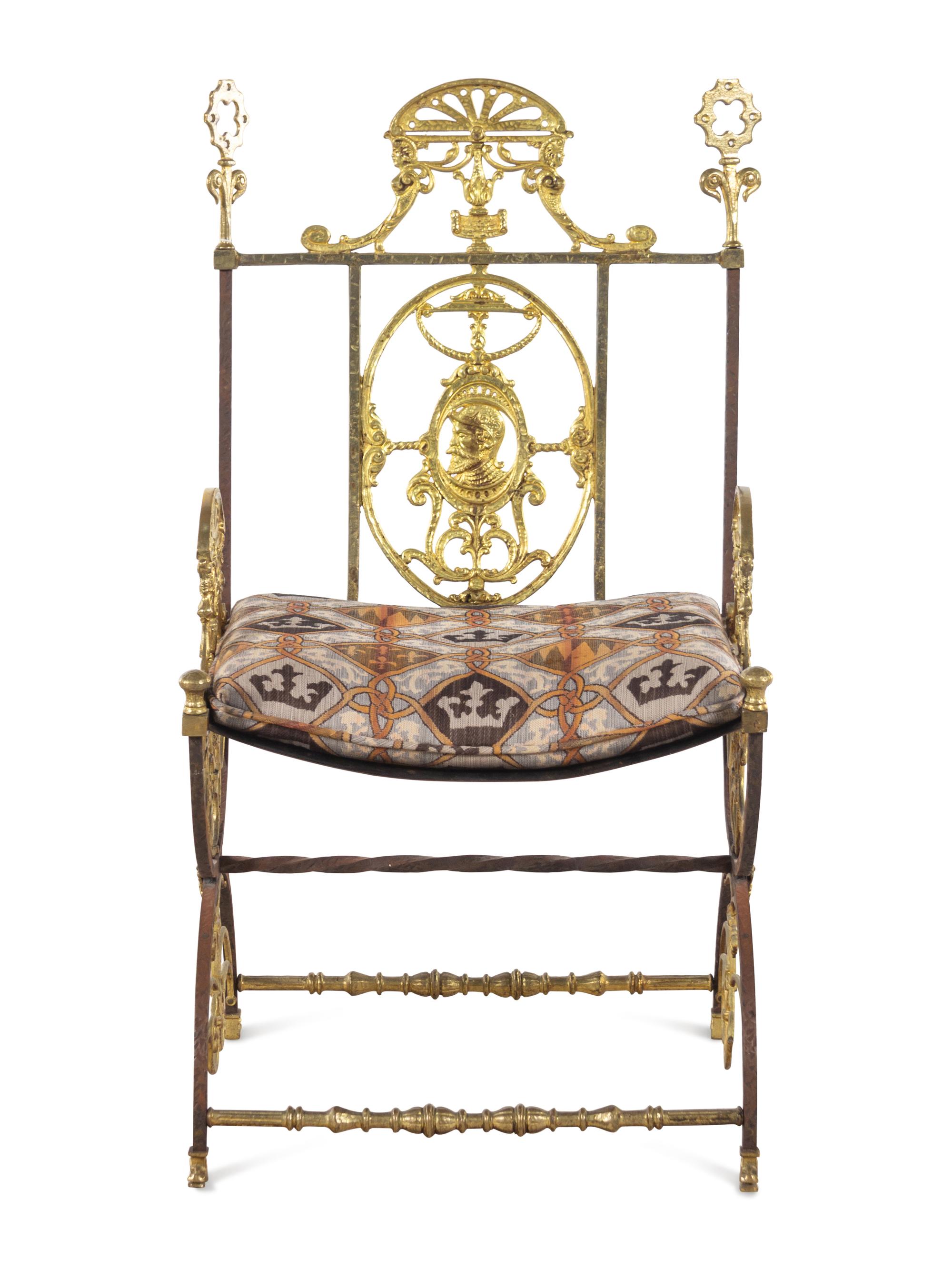 A Neoclassical Iron and Bronze Chair in the Style of Oscar Bach
