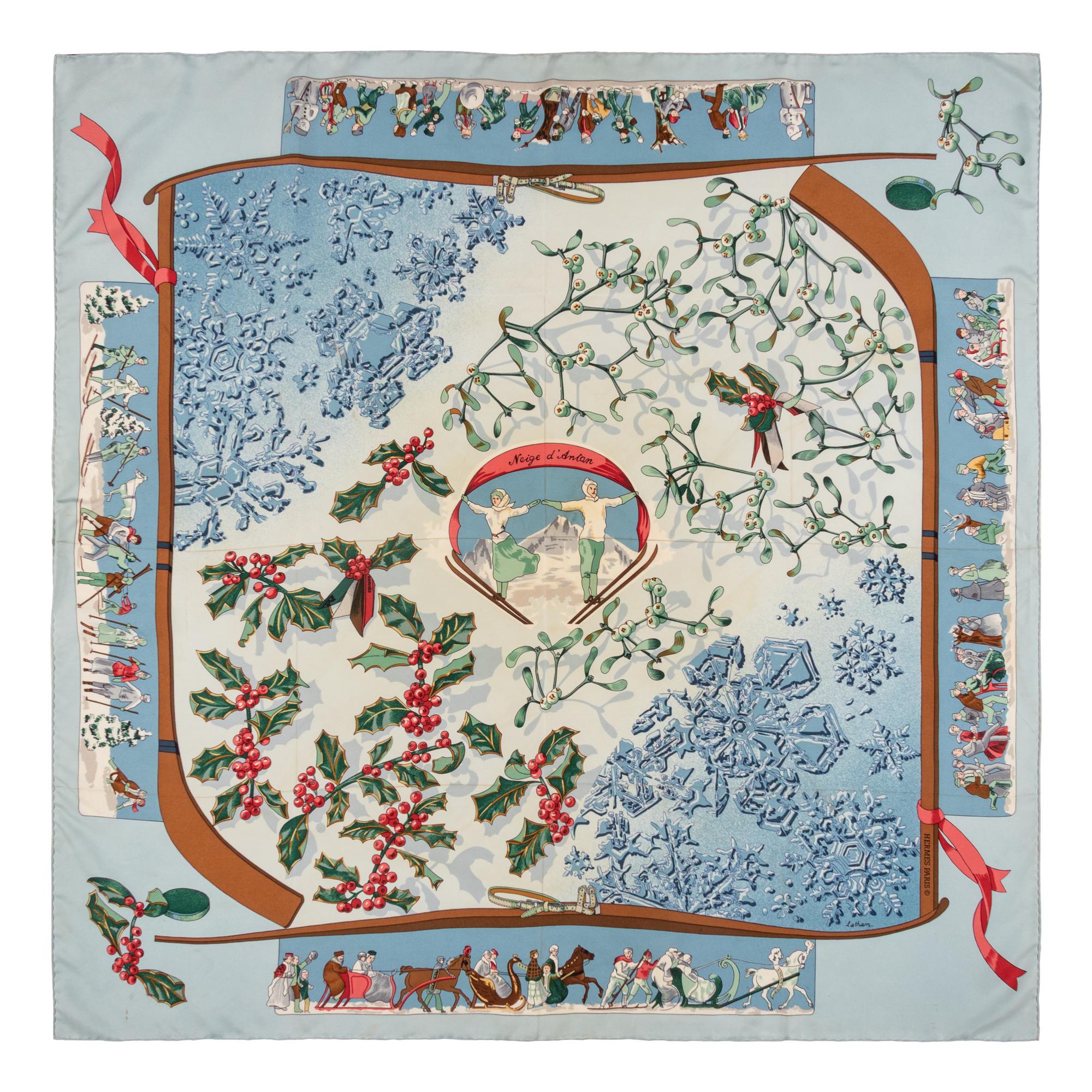 Hermès, Three Silk Scarves, Two Winter-Themed