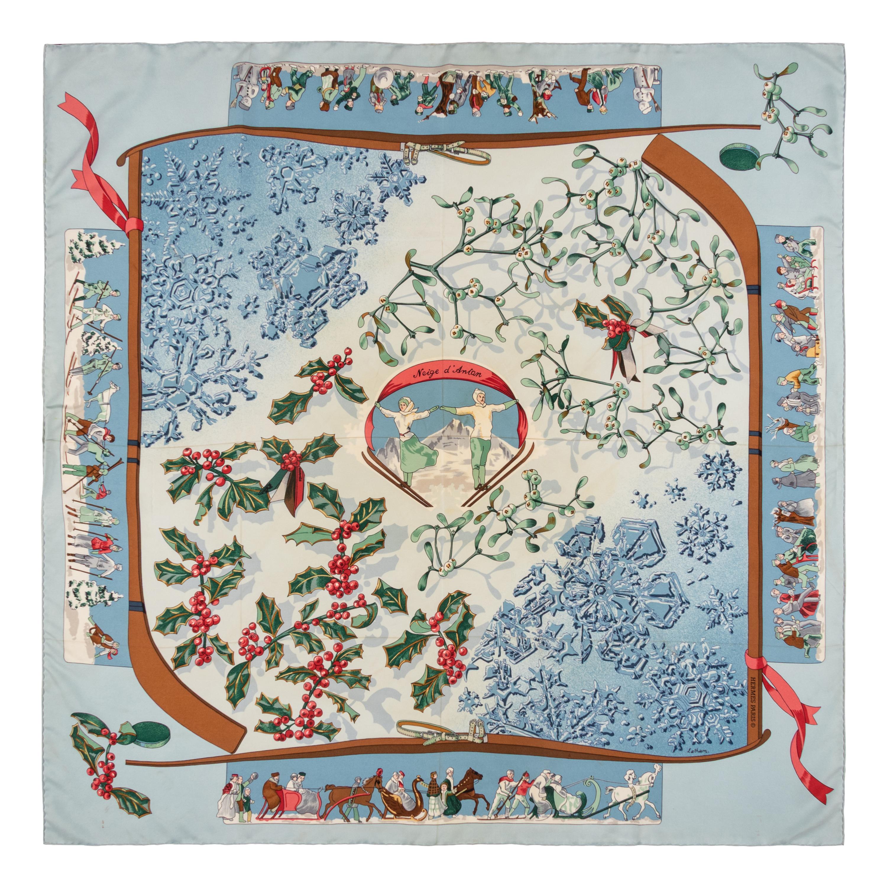 Hermès, Three Silk Scarves, Two Winter-Themed