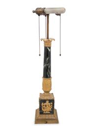 An Empire Style Gilt Metal and Marble Columnar Lamp