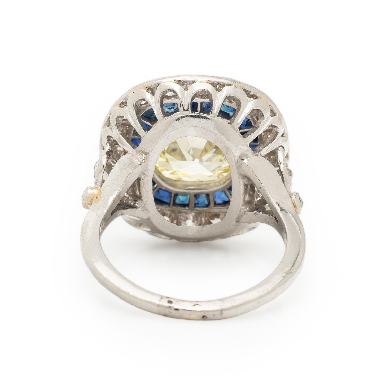ART DECO, YELLOW DIAMOND, SAPPHIRE, AND DIAMOND RING