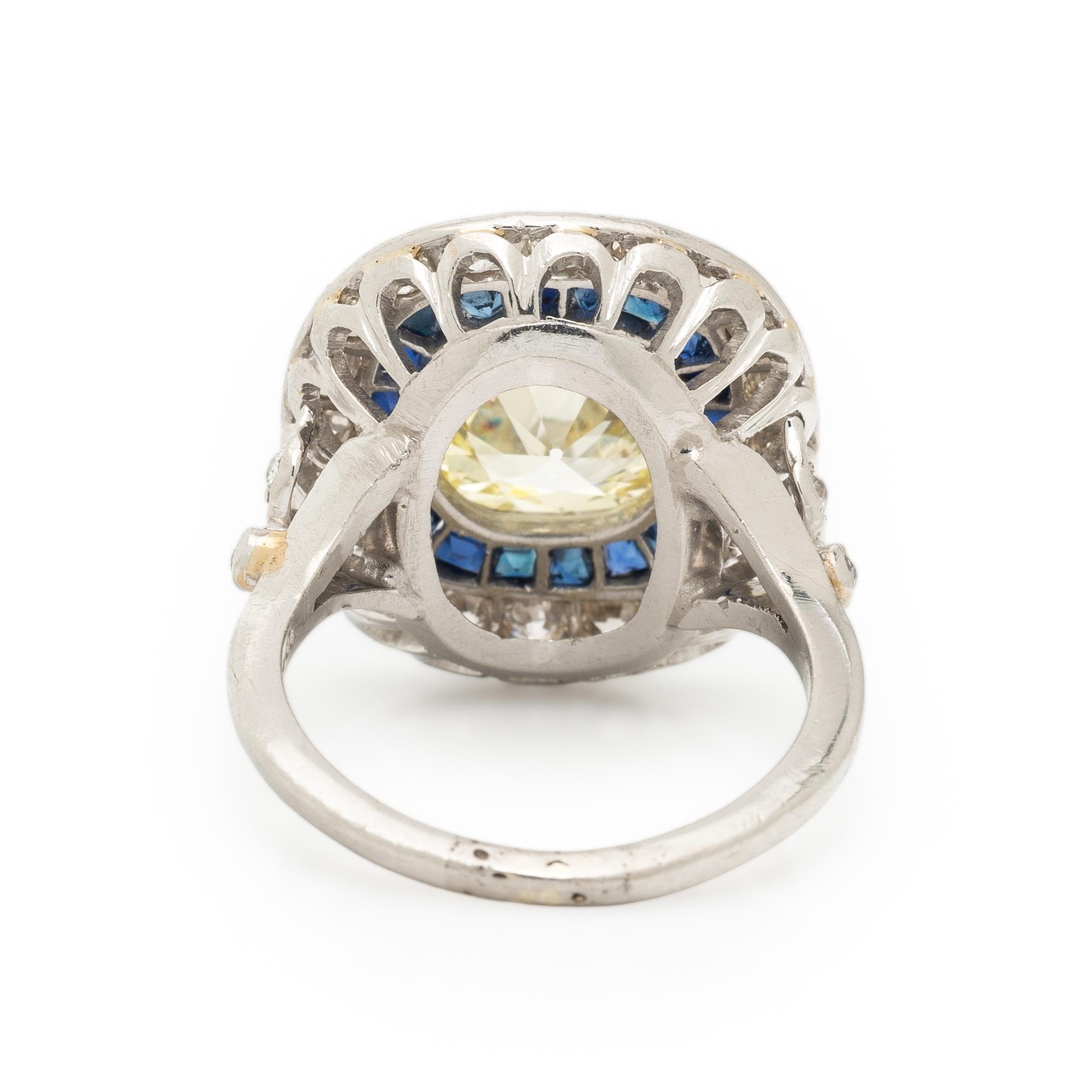 ART DECO, YELLOW DIAMOND, SAPPHIRE, AND DIAMOND RING