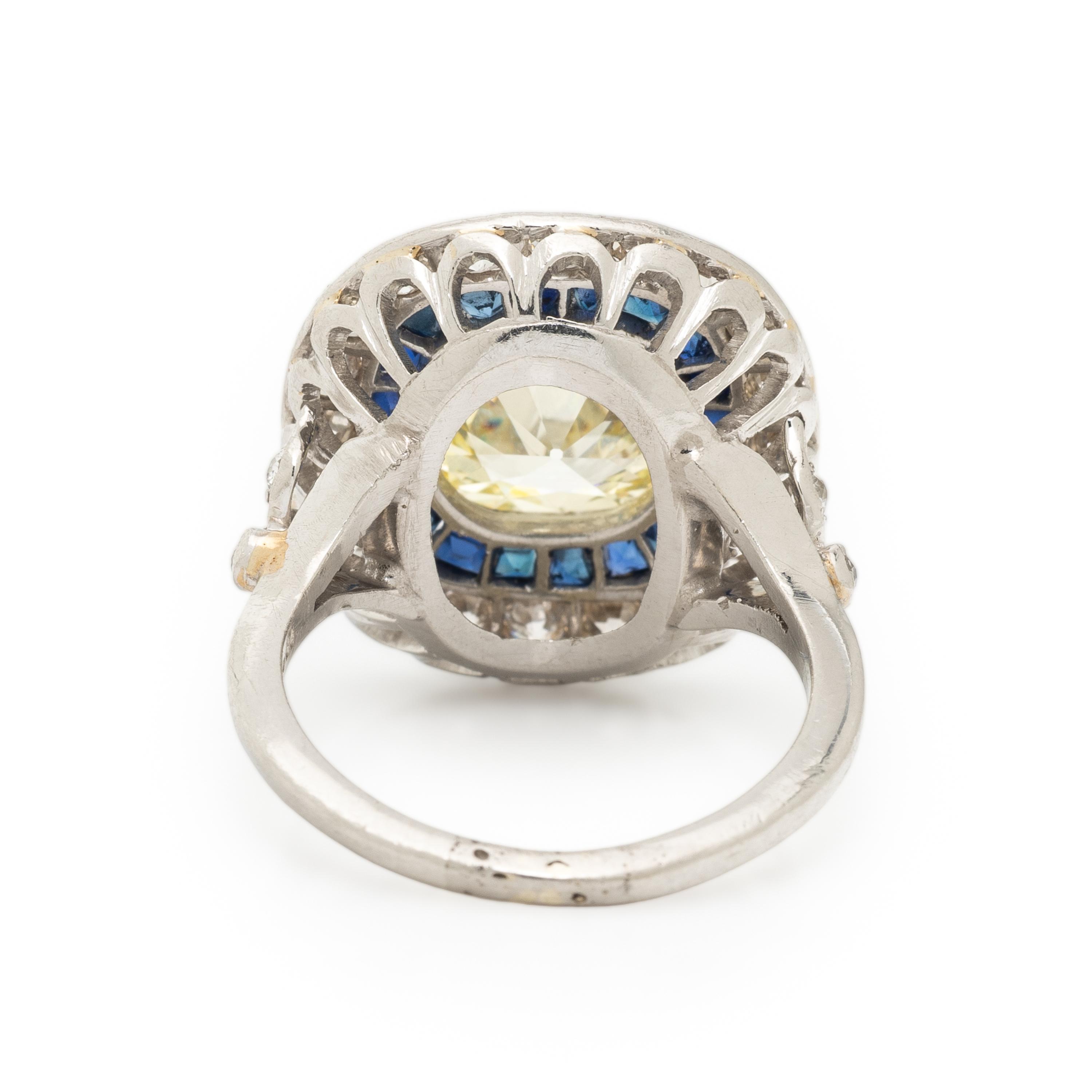 ART DECO, YELLOW DIAMOND, SAPPHIRE, AND DIAMOND RING