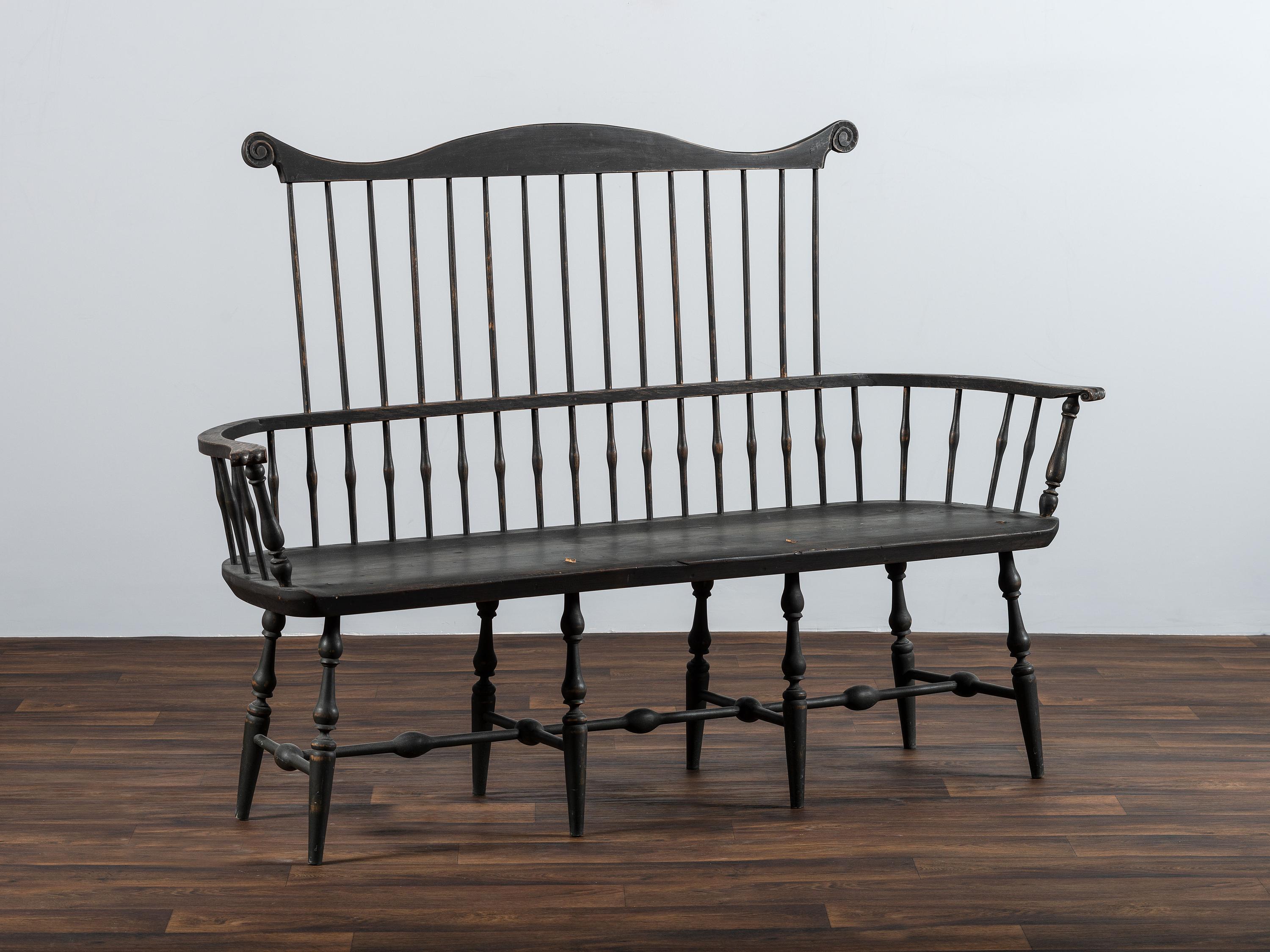 A Volute Carved Comb-Back Windsor Bench