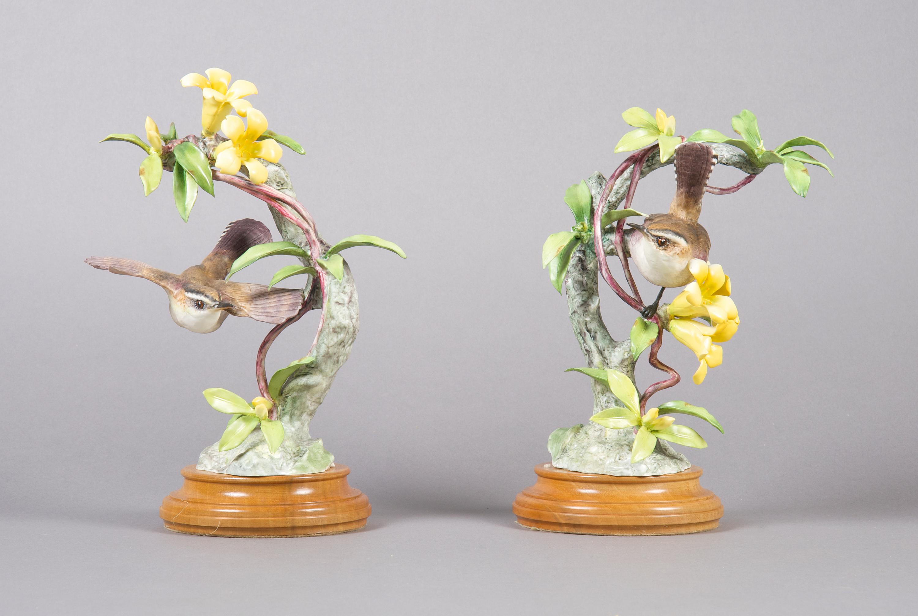 A Pair of Royal Worcester Dorothy Doughty Birds, Bewick's Wren, Height 9 3/4 inches.