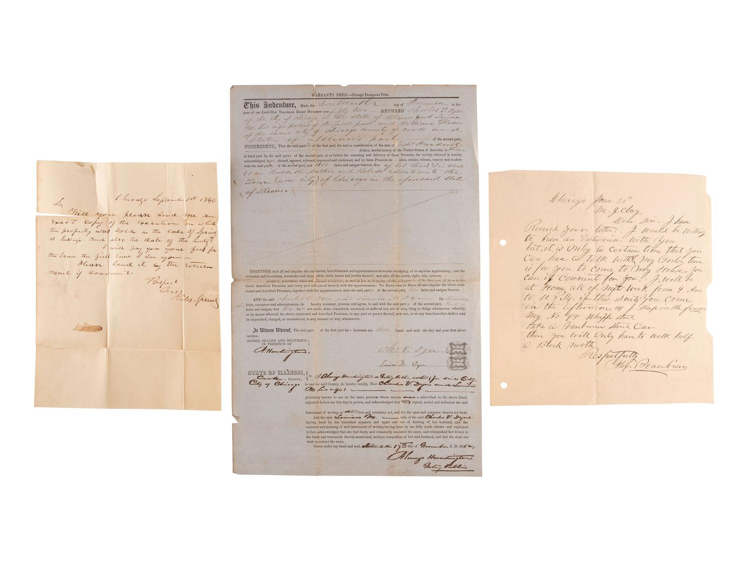 [CHICAGO] -- [FORT DEARBORN]. A group of documents and ephemera related to soldiers and civilians associated with Fort Dearborn, including: