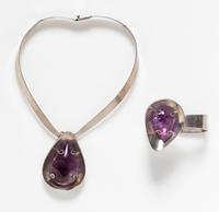 A Sterling Silver and Amethyst Demi Parure, Taxco, 109.60 dwts.