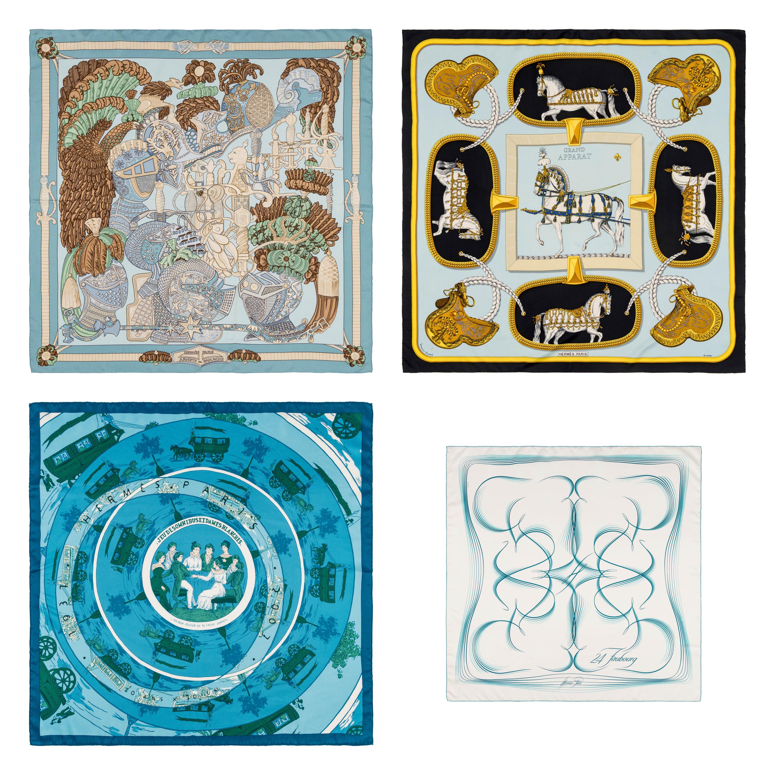 Hermès, Three Silk Scarves 90 & One Silk Scarf 65
