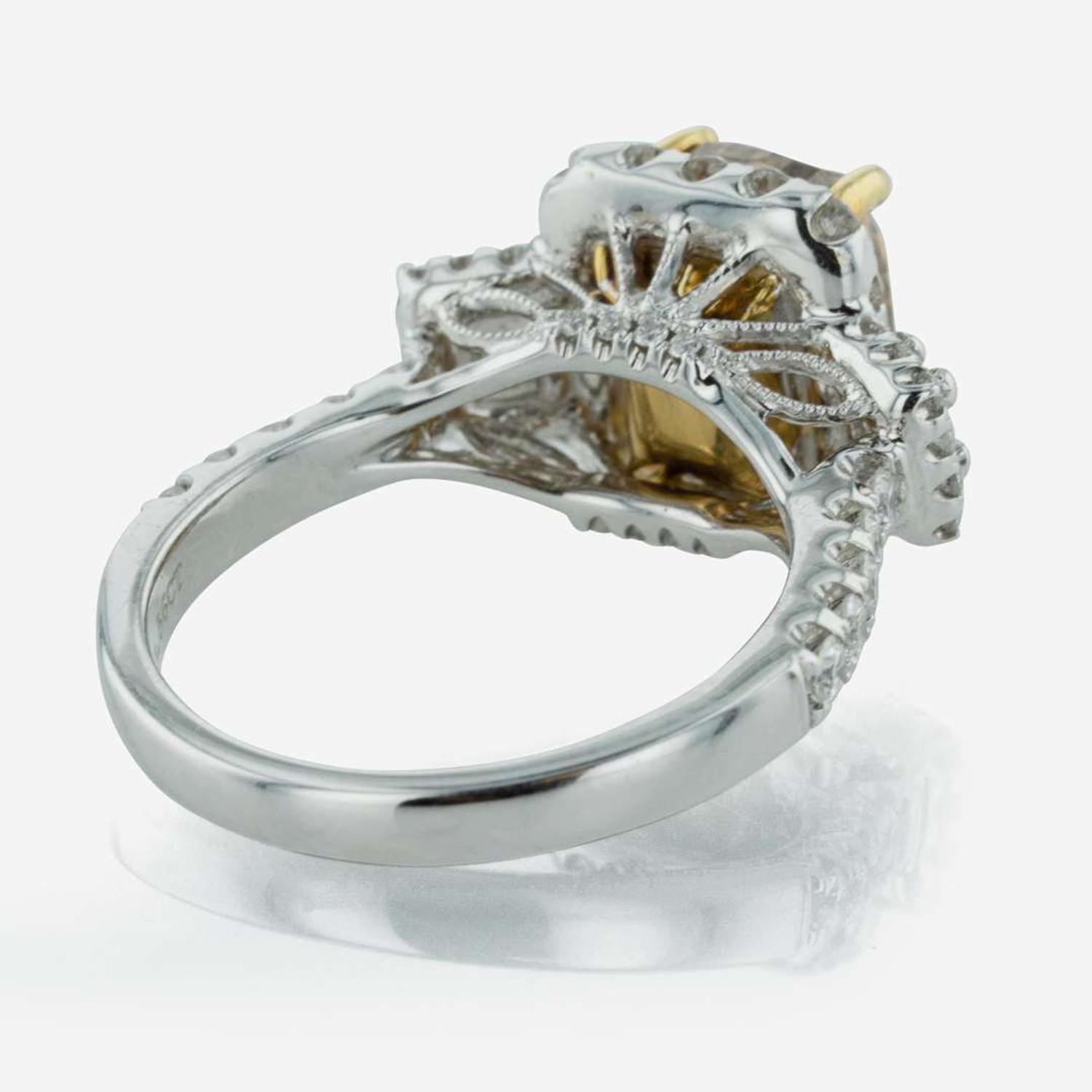 An 18K White Gold and Diamond Engagement Ring 2.64 Carat Colored Cushion-Cut Diamond, GIA Certified