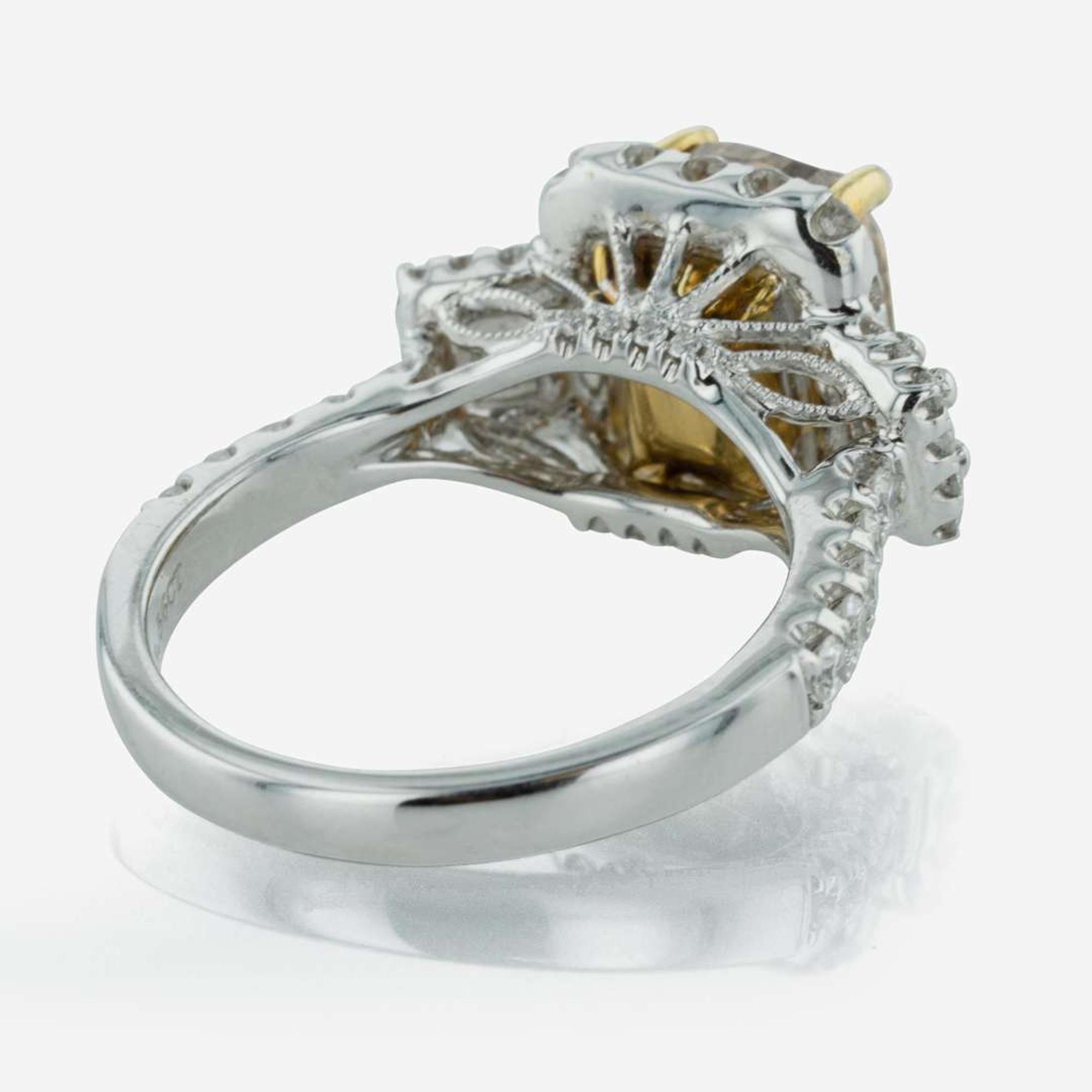 An 18K White Gold and Diamond Engagement Ring 2.64 Carat Colored Cushion-Cut Diamond, GIA Certified