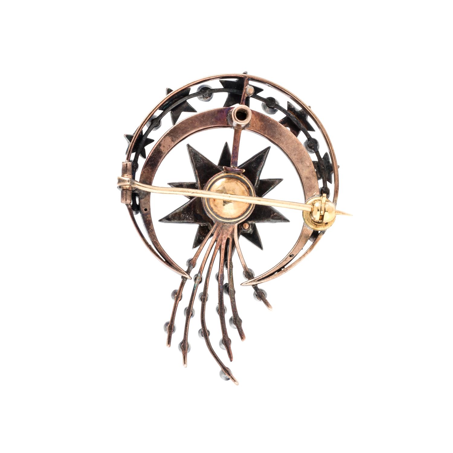 ANTIQUE, STAR AND MOON EN TREMBLANT BROOCH