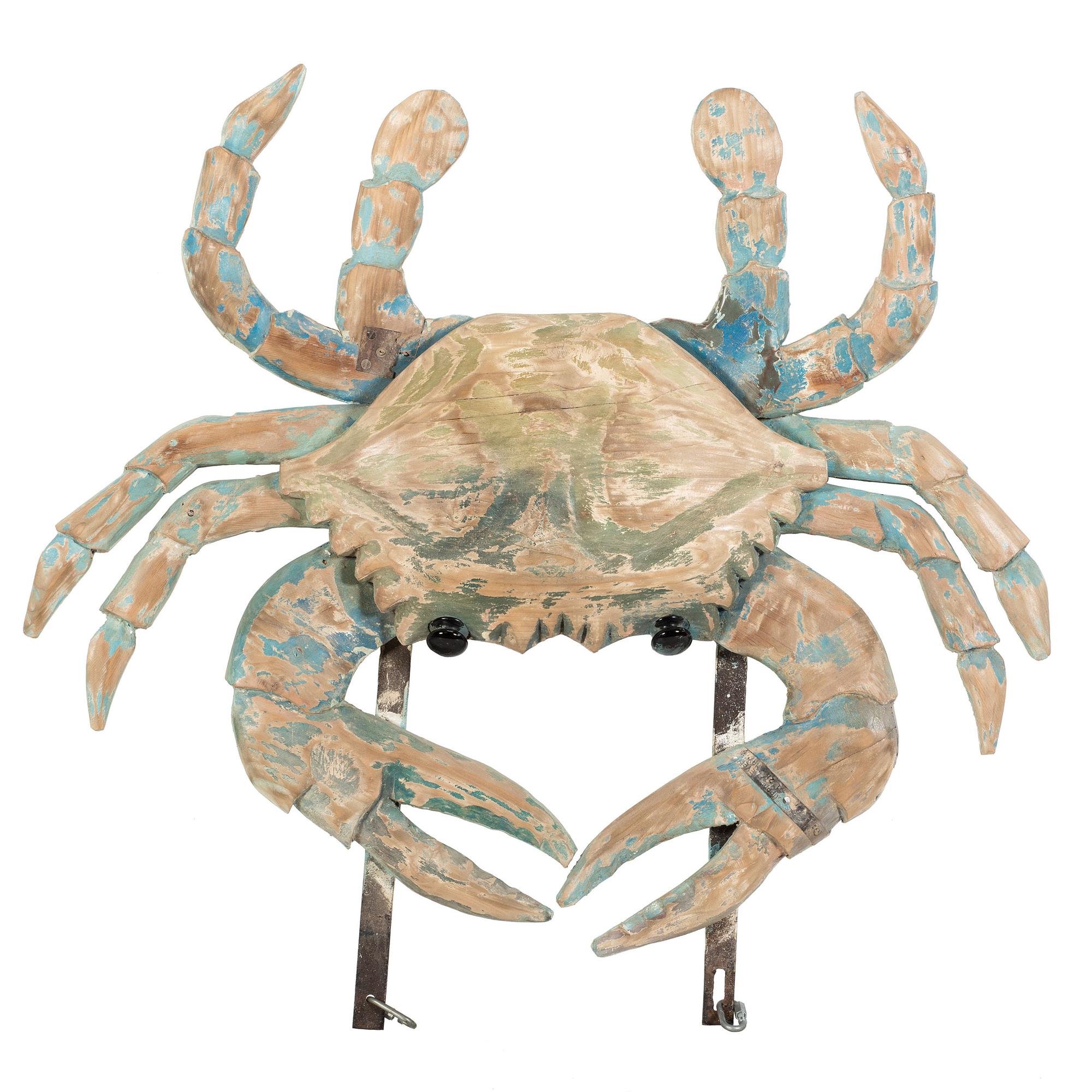 A Carved and Painted Wood Crab-Form Restaurant Sign