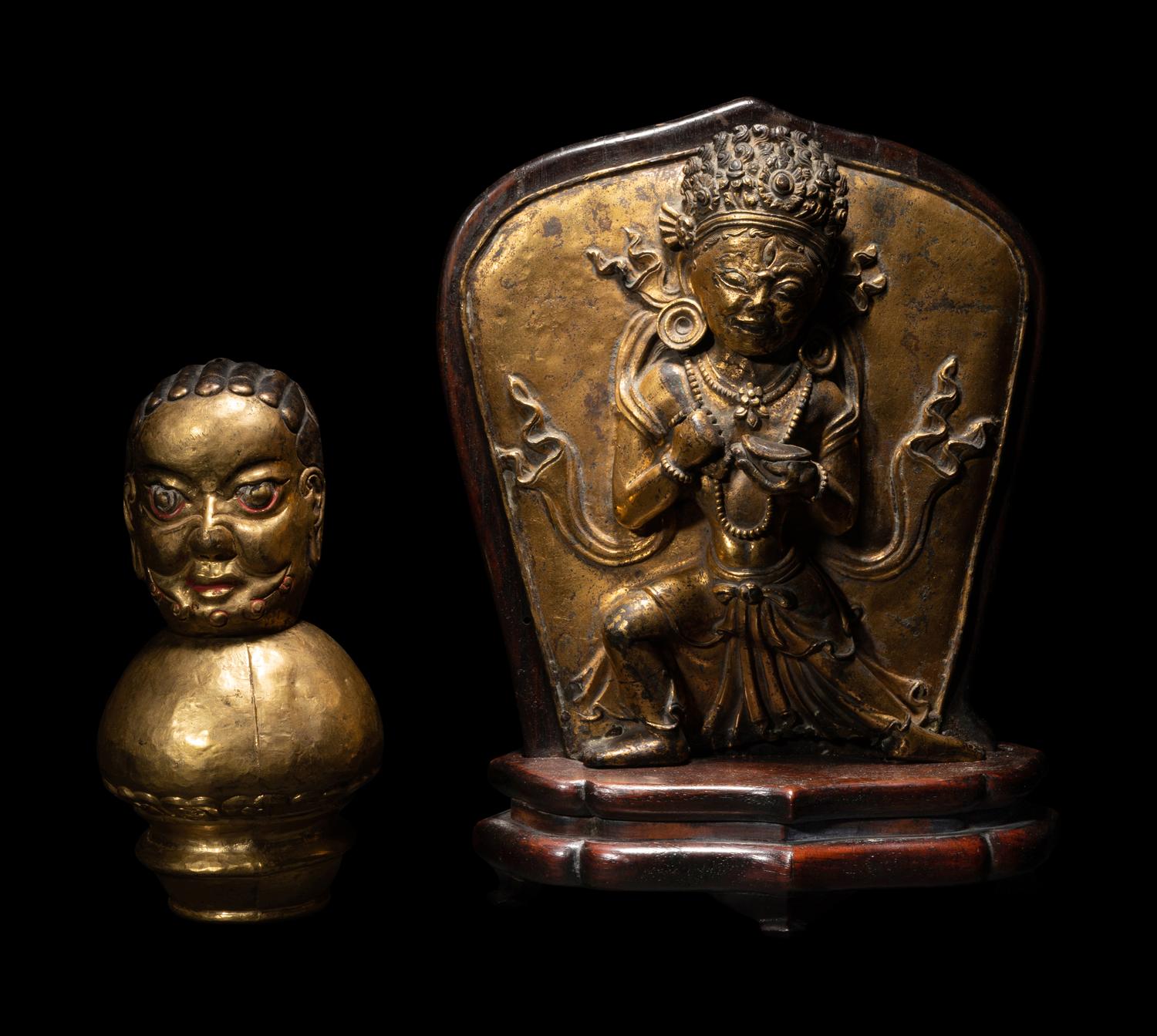 A Tibetan Gilt Bronze Repoussé Vajrapani Panel