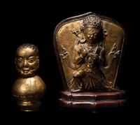 A Tibetan Gilt Bronze Repoussé Vajrapani Panel