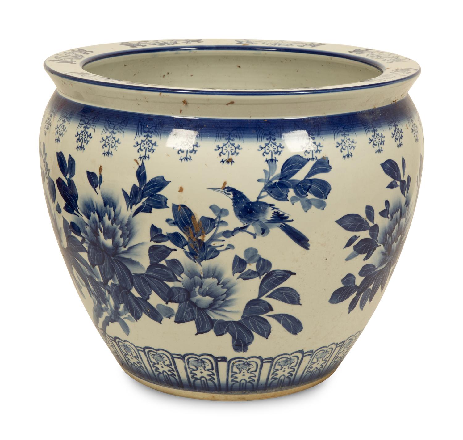 Three Chinese Blue and White Porcelain Fishbowl Jardinieres