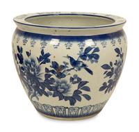 Three Chinese Blue and White Porcelain Fishbowl Jardinieres