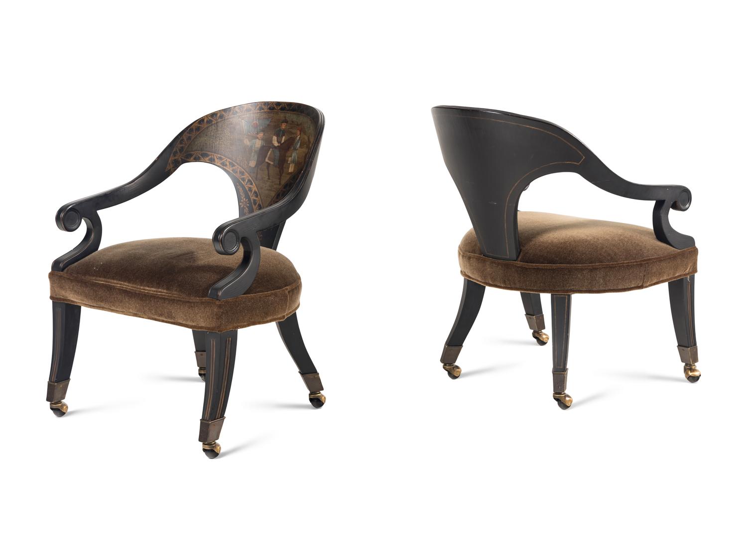 A Set of Three Contemporary Chinoiserie Decorated Dining Chairs