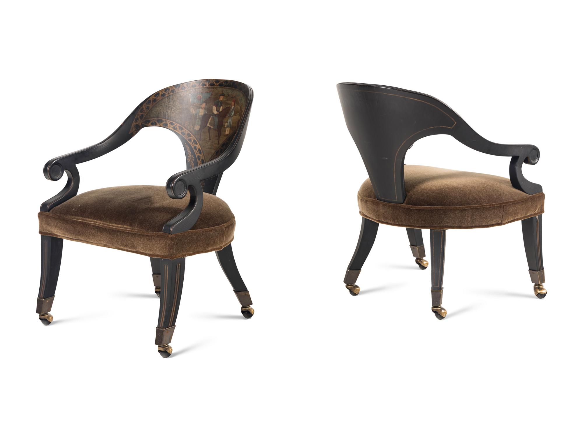 A Set of Three Contemporary Chinoiserie Decorated Dining Chairs