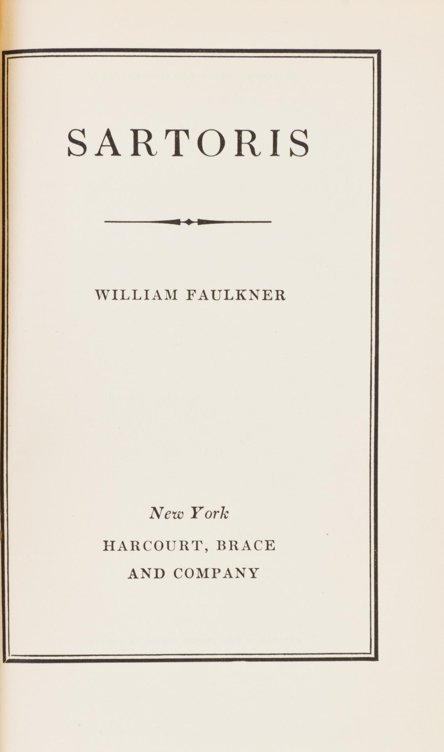 FAULKNER, WILLIAM. Sartoris. New York, (1929). First edition.