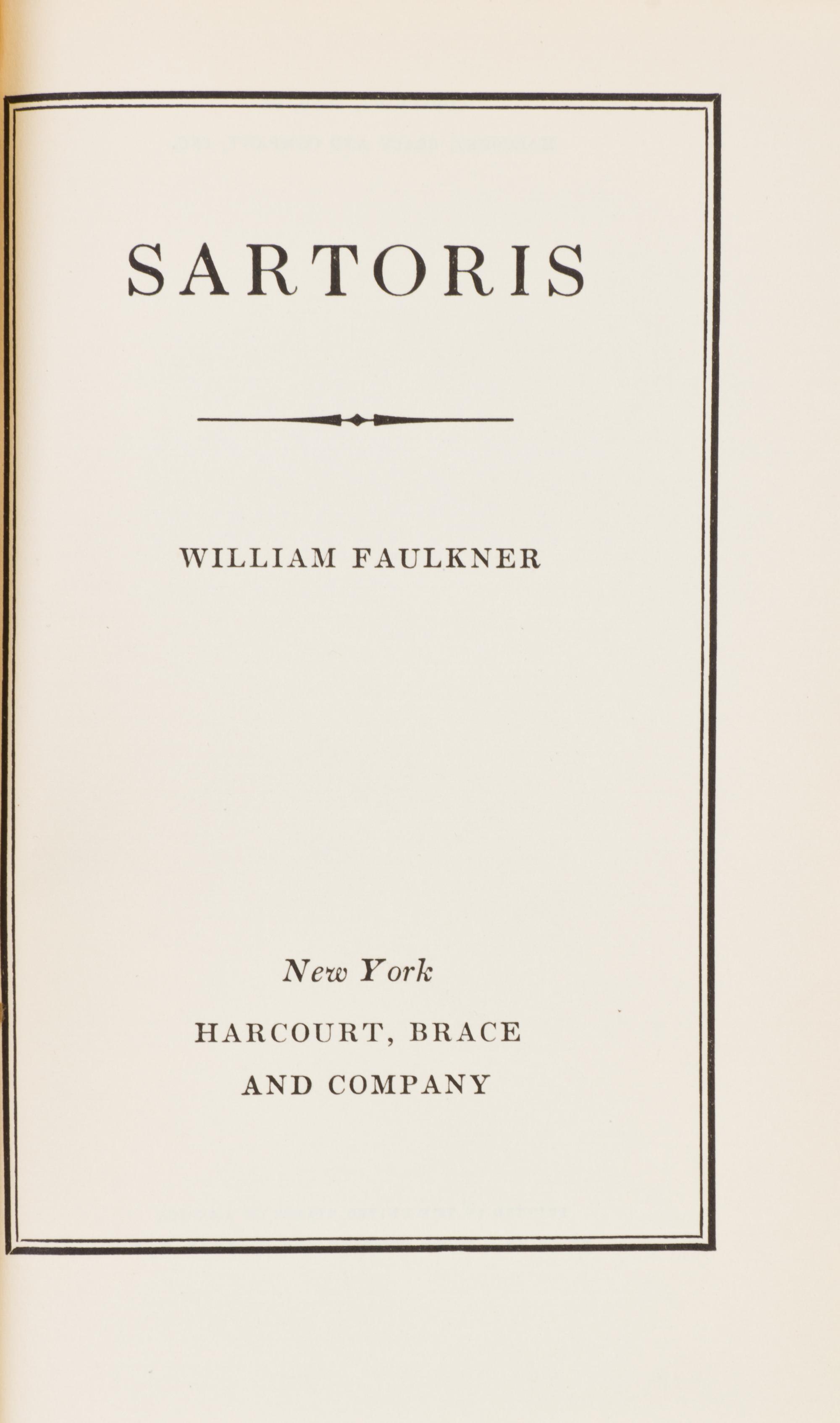 FAULKNER, WILLIAM. Sartoris. New York, (1929). First edition.