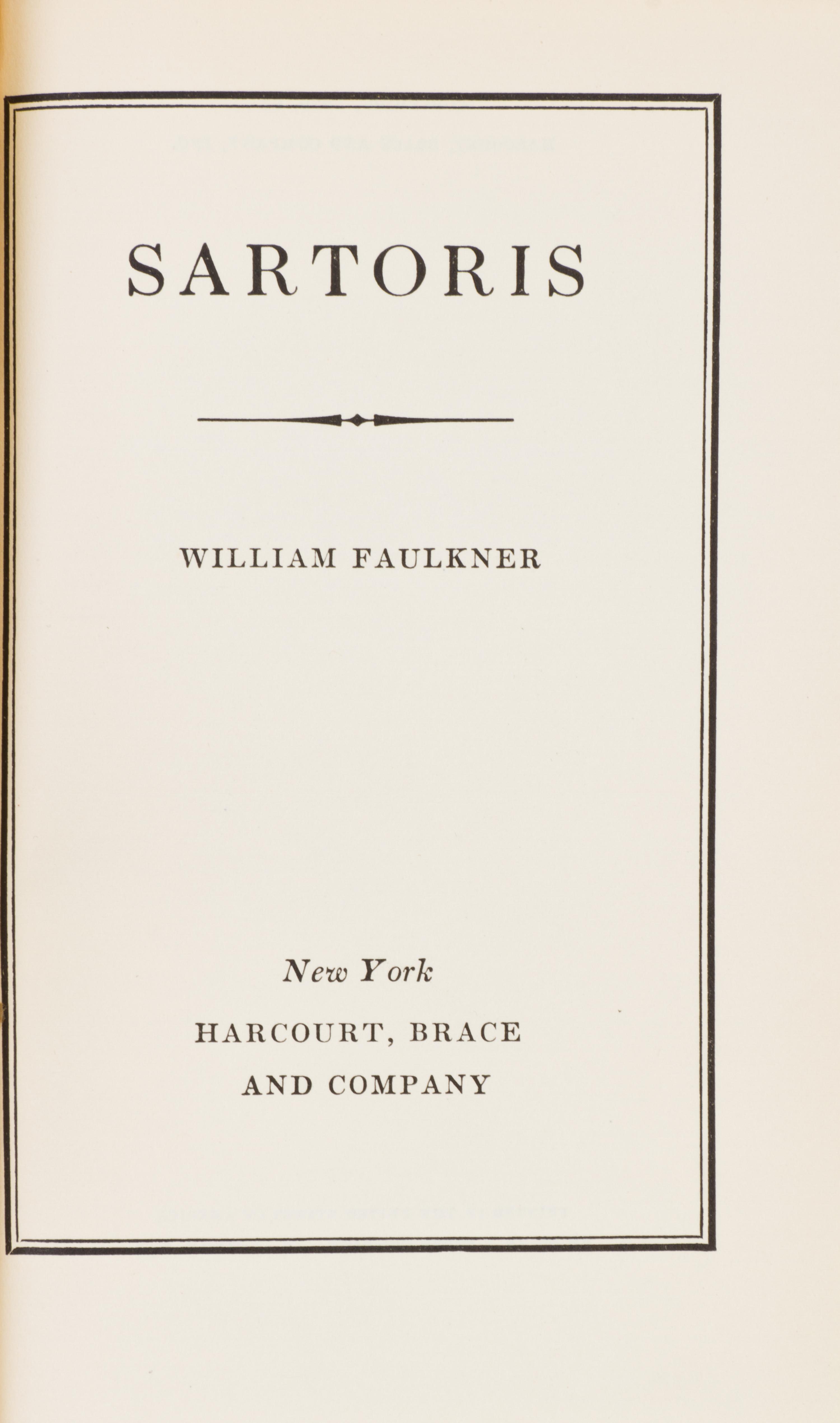 FAULKNER, WILLIAM. Sartoris. New York, (1929). First edition.