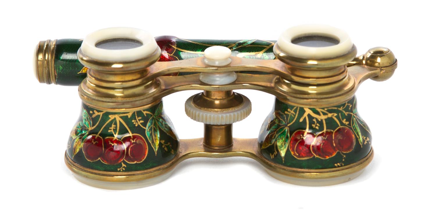 A Pair of French Enameled Opera Glasses, Width 4 inches.