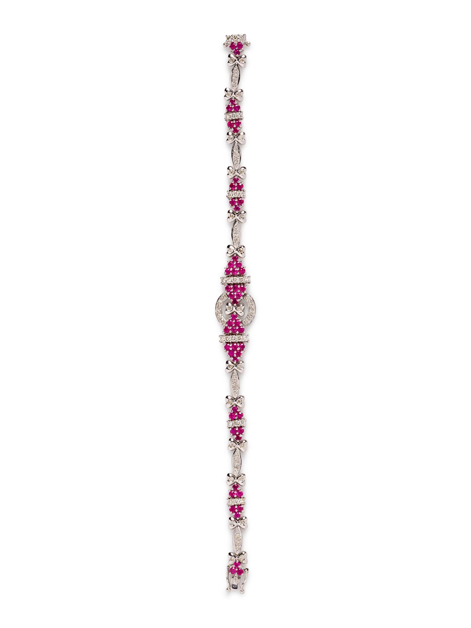 A 14 Karat White Gold, Ruby and Diamond Bracelet,