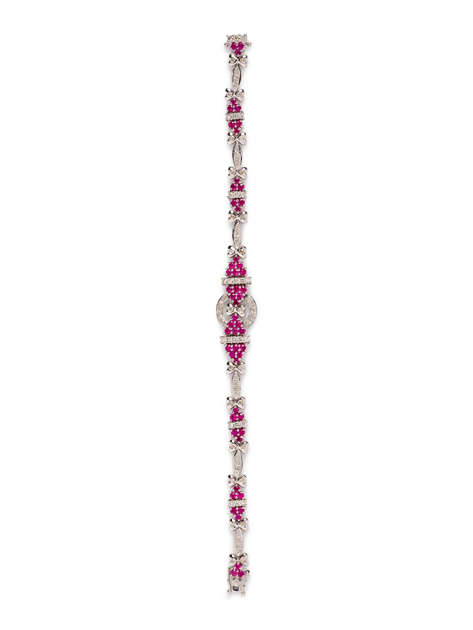 A 14 Karat White Gold, Ruby and Diamond Bracelet,