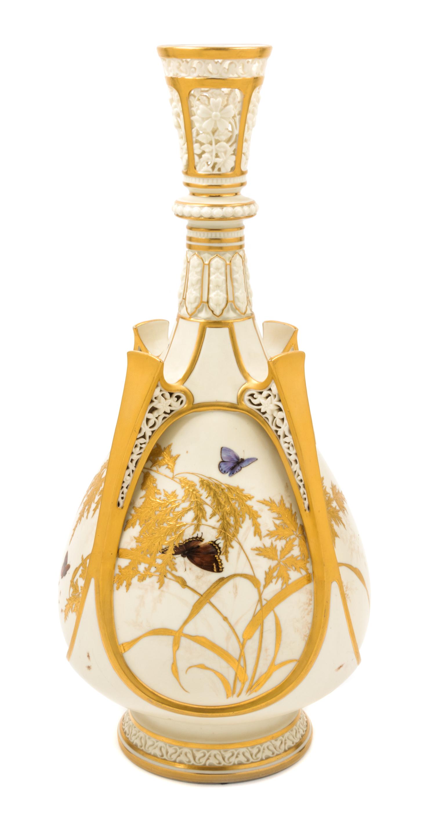 A Royal Worcester Porcelain Vase Height 18 1/2 inches. — 1883