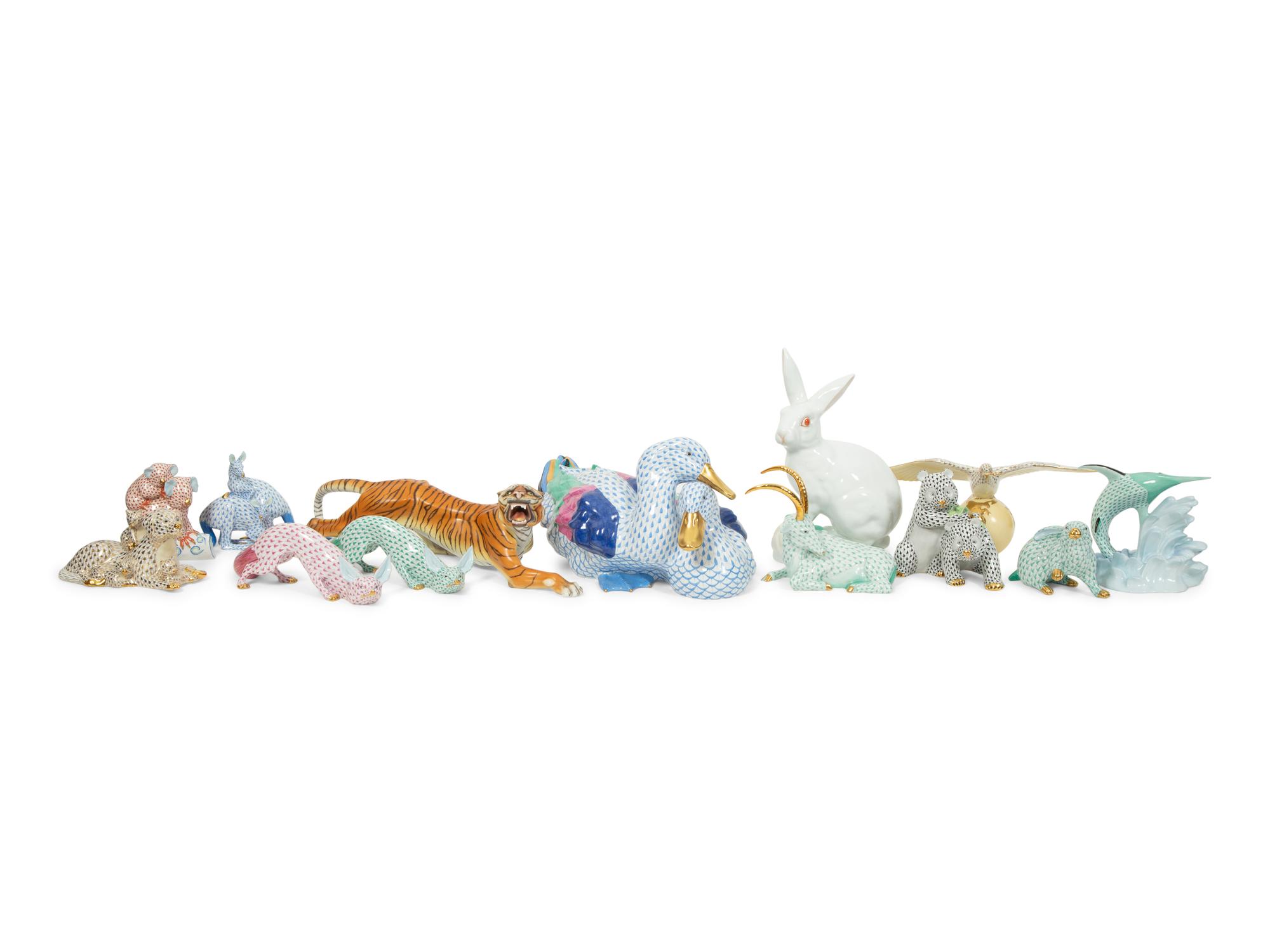 A Group of Thirteen Herend Porcelain Figures of Animals