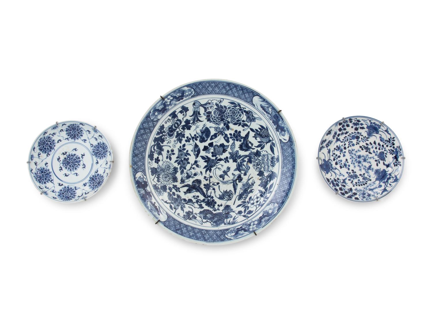 Three Chinese Blue and White Porcelain Plates