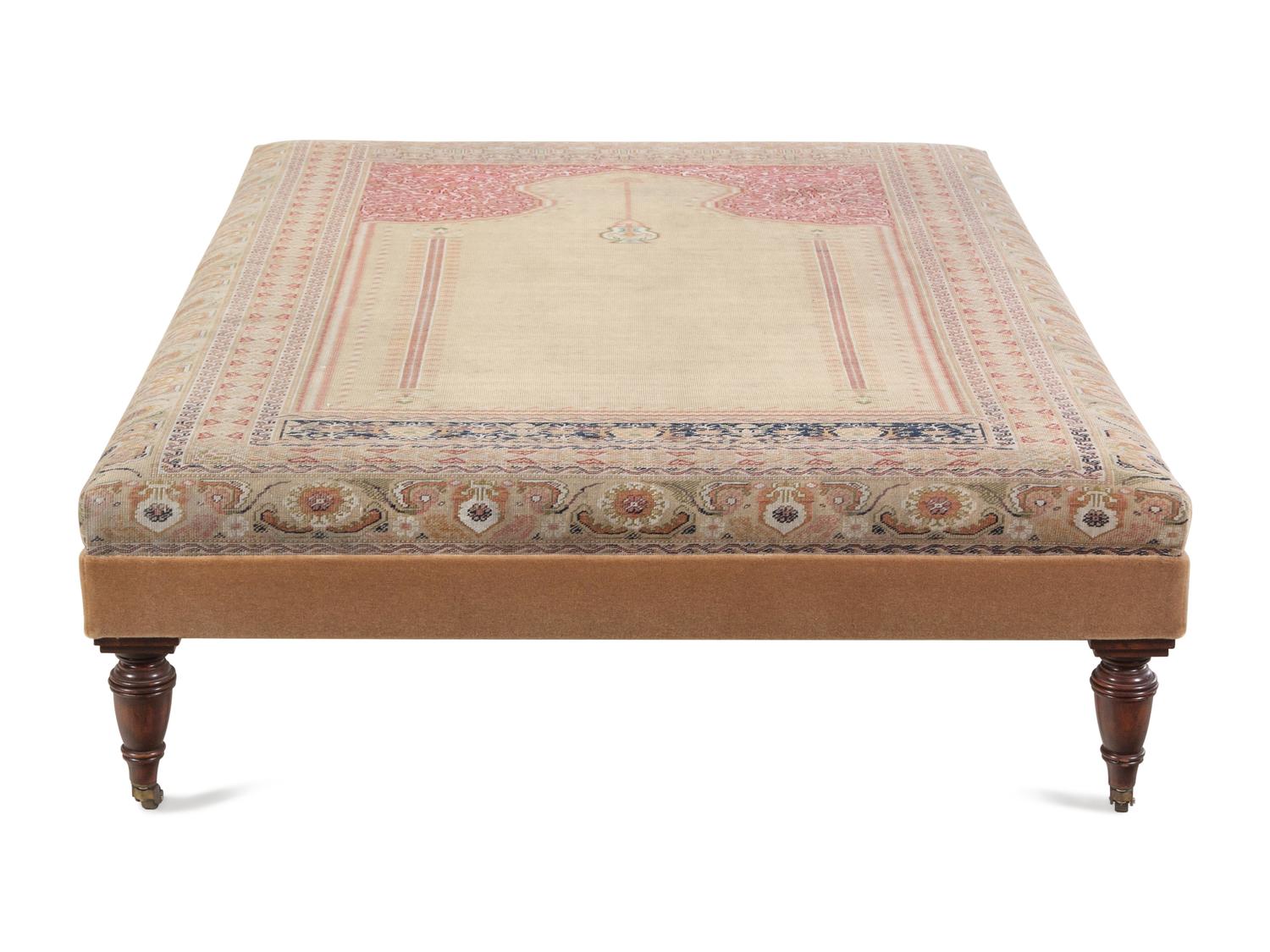 A Large Contemporary Ottoman with Hereke Prayer Rug Upholstery