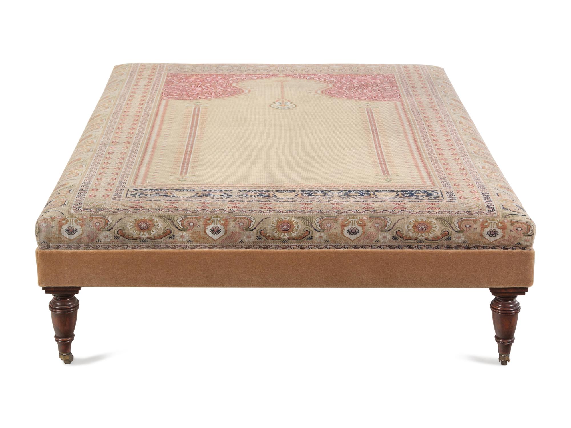 A Large Contemporary Ottoman with Hereke Prayer Rug Upholstery