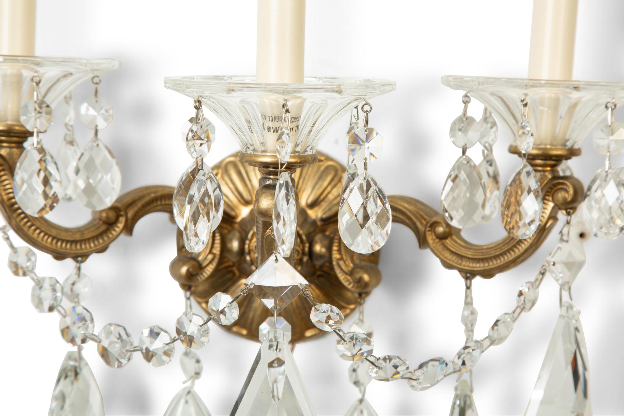 A Pair of French Gilt Bronze Three-Light Sconces