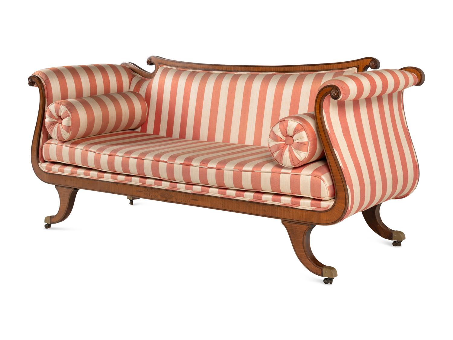 A Classical Style Satinwood and Mahogany Sofa