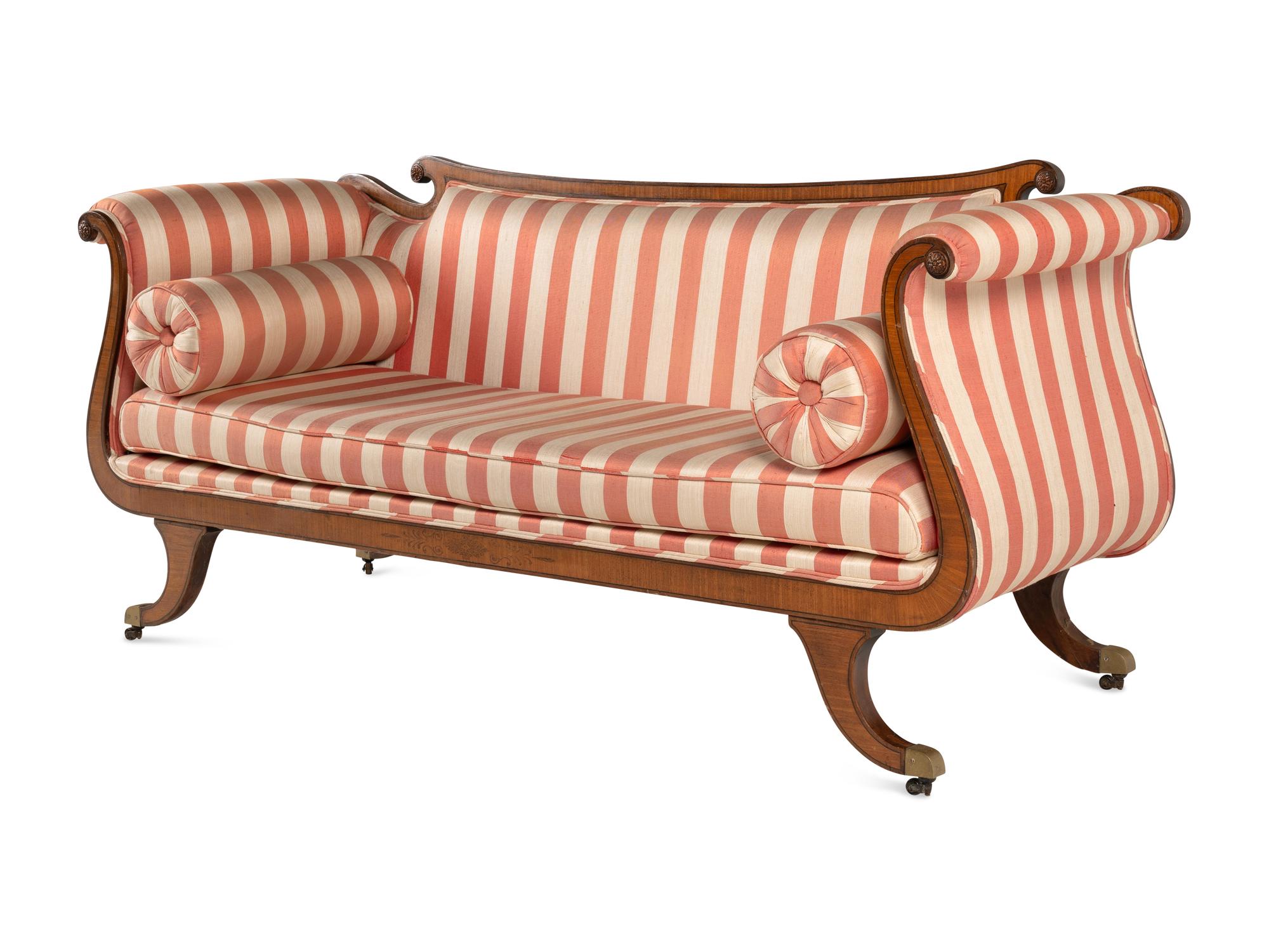A Classical Style Satinwood and Mahogany Sofa