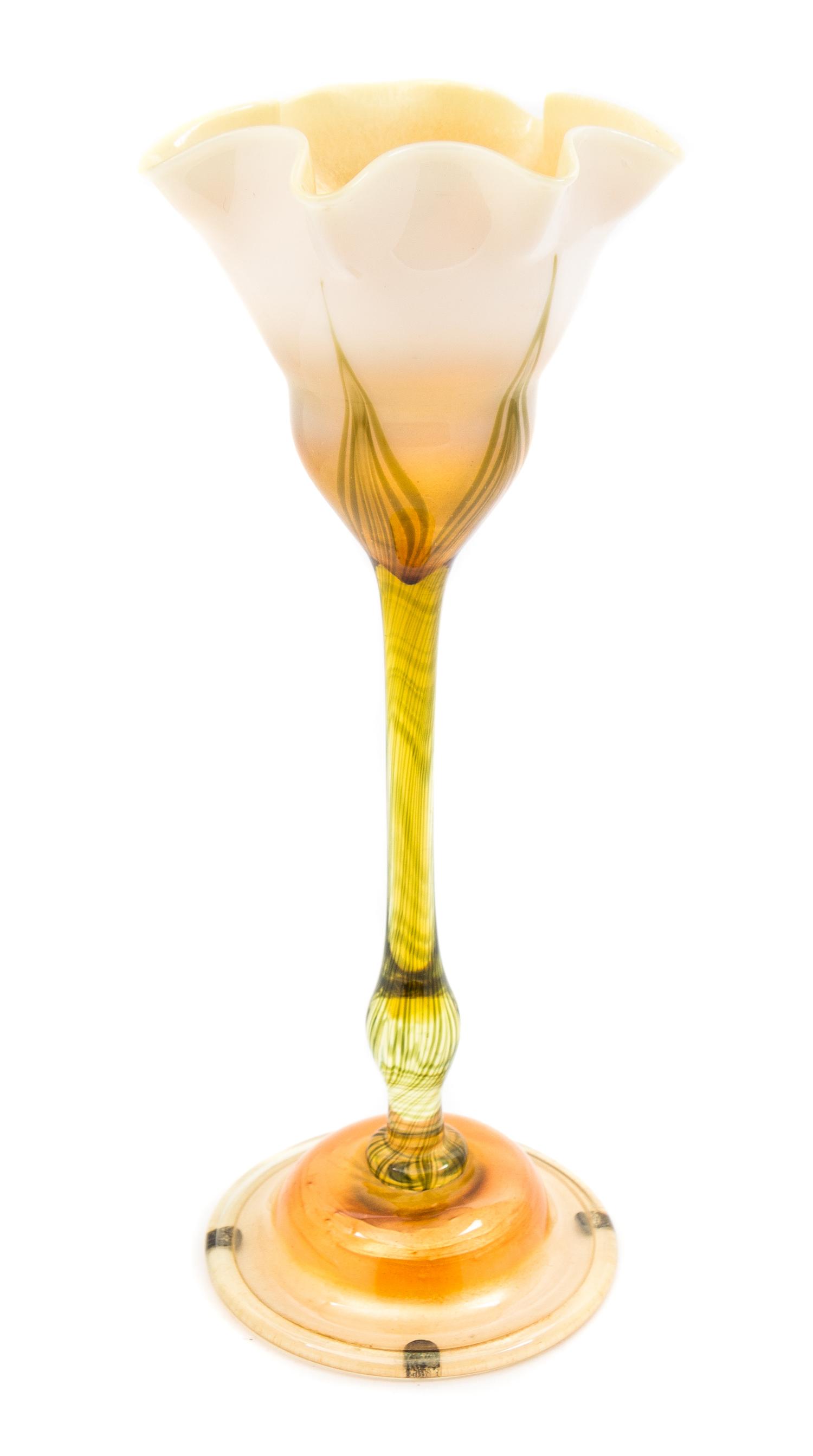 A Tiffany Studios Favrile Glass Floriform Vase Height 13 inches.
