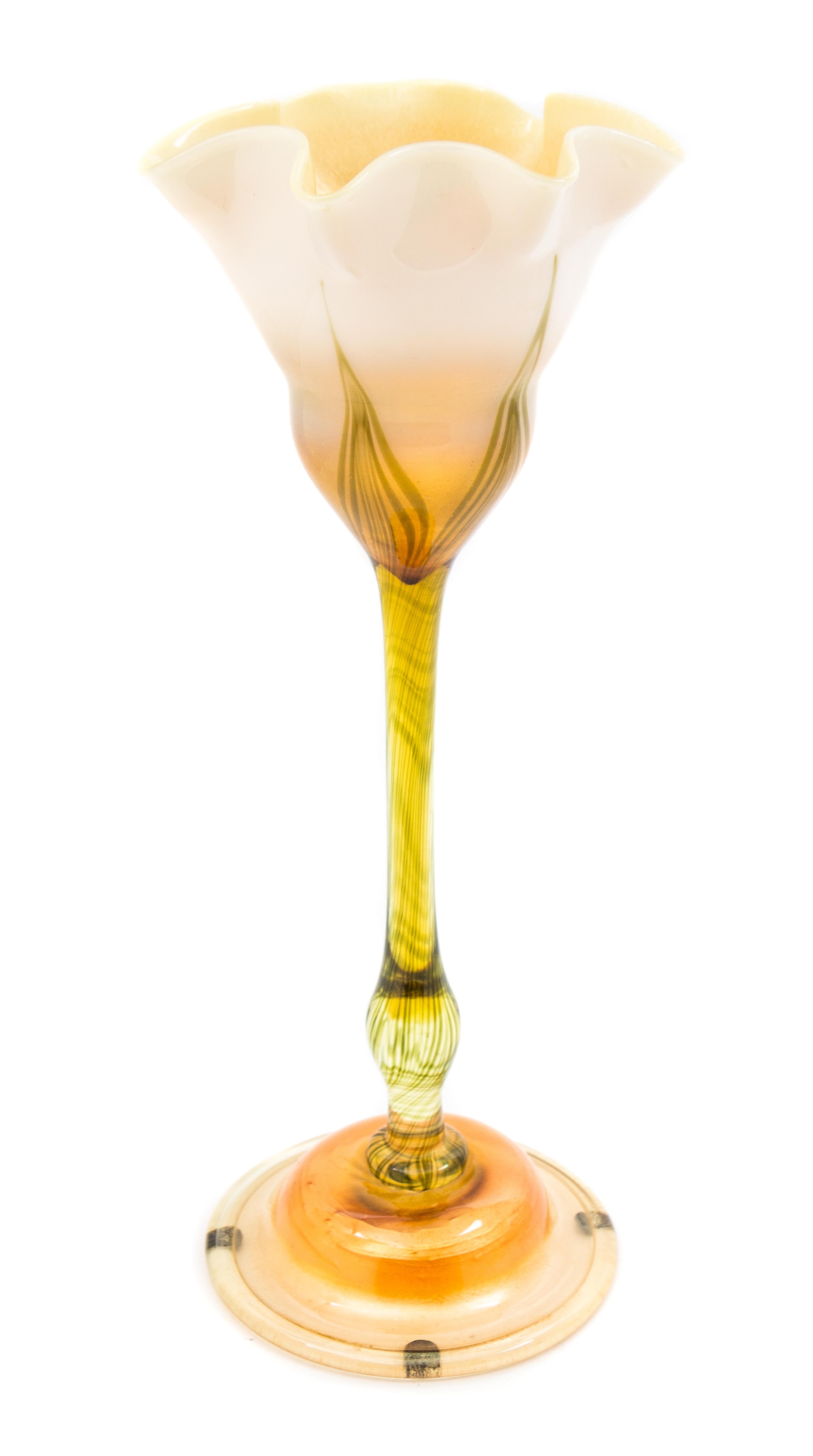 A Tiffany Studios Favrile Glass Floriform Vase Height 13 inches.