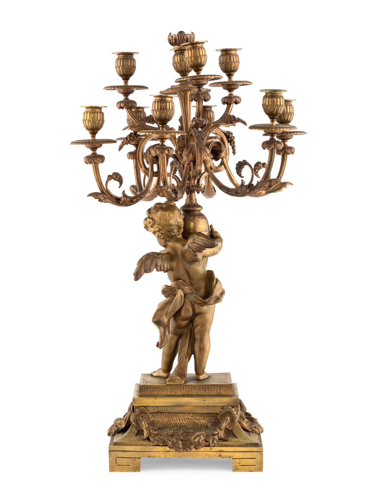 A French Gilt Bronze Figural Ten-Light Candelabrum