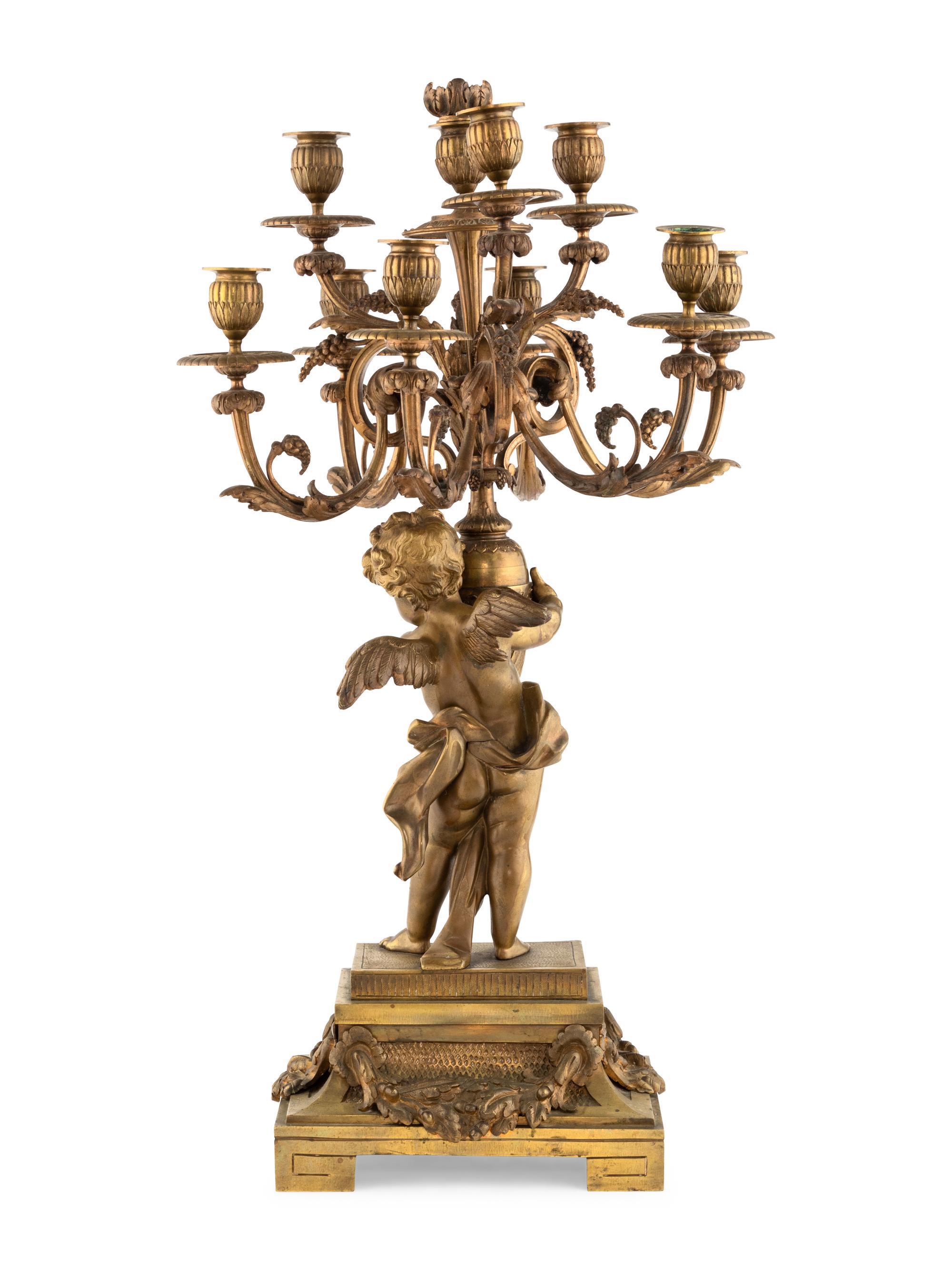 A French Gilt Bronze Figural Ten-Light Candelabrum