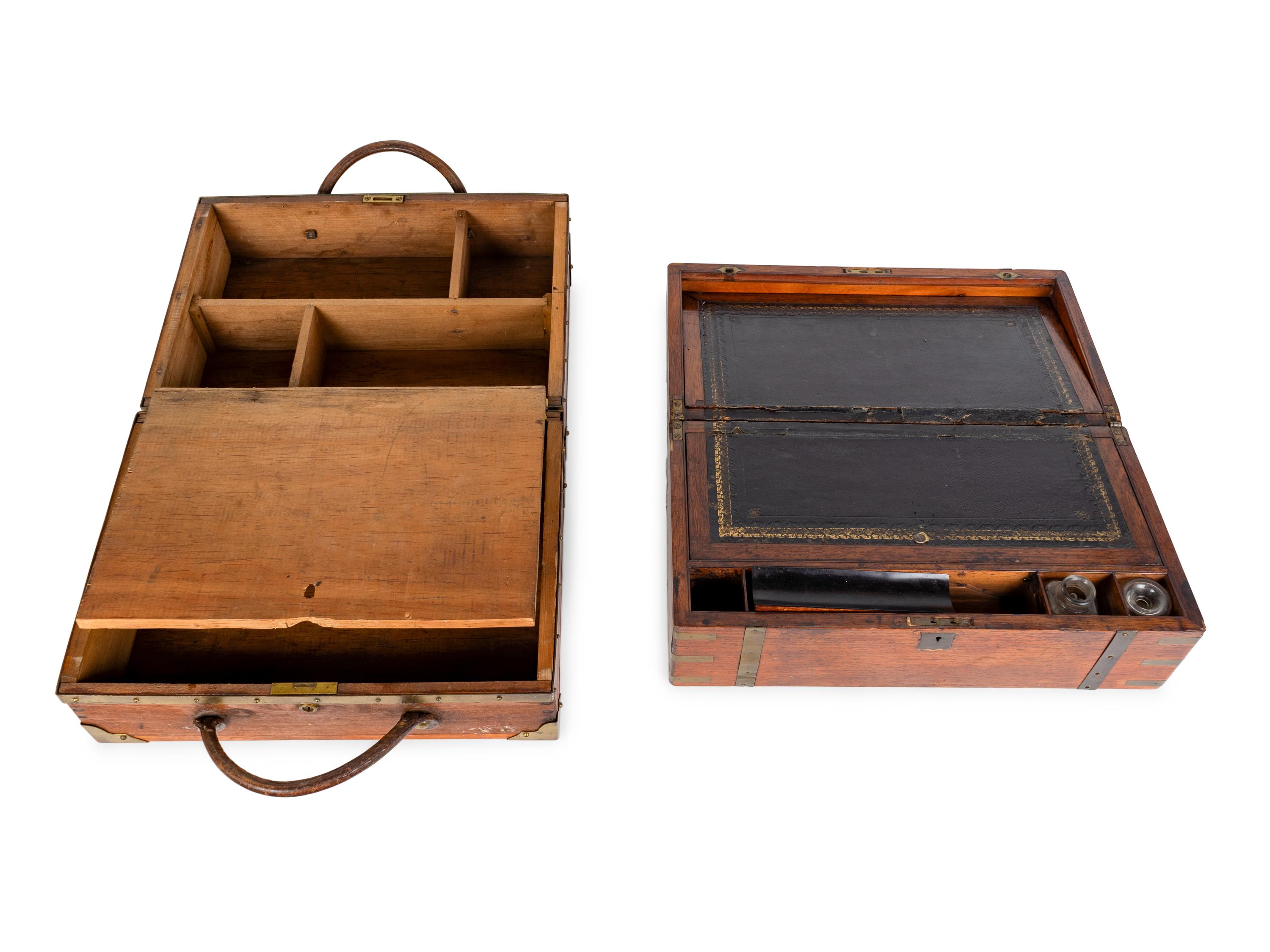 Two English Campaign Style Brass-Bound Boxes — 19TH CENTURY