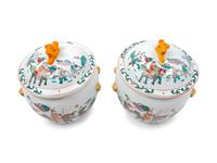 A Pair of Chinese Export Porcelain Covered Vessels