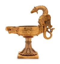 A Continental Gilt Bronze Oil Lamp with a Dragon Handle