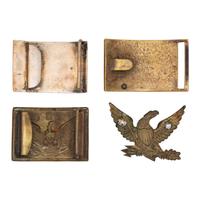 Lot of 4 Belt Plates Including: US M1874 Sword Belt Plate, US M1851 Post-1872 Eagle Belt Plate, Stamped Brass Eagle HSC Belt Plate & Brass Eagle Hat Device