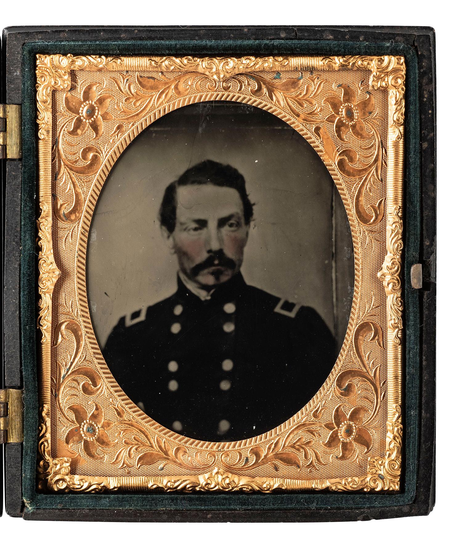 [CIVIL WAR]. BEAUREGARD, Pierre Gustave Toutant-Beauregard (1818-1893). Sixth plate ruby ambrotype portrait of Confederate General PGT Beauregard dressed in federal uniform.