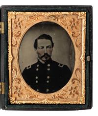 [CIVIL WAR]. BEAUREGARD, Pierre Gustave Toutant-Beauregard (1818-1893). Sixth plate ruby ambrotype portrait of Confederate General PGT Beauregard dressed in federal uniform.