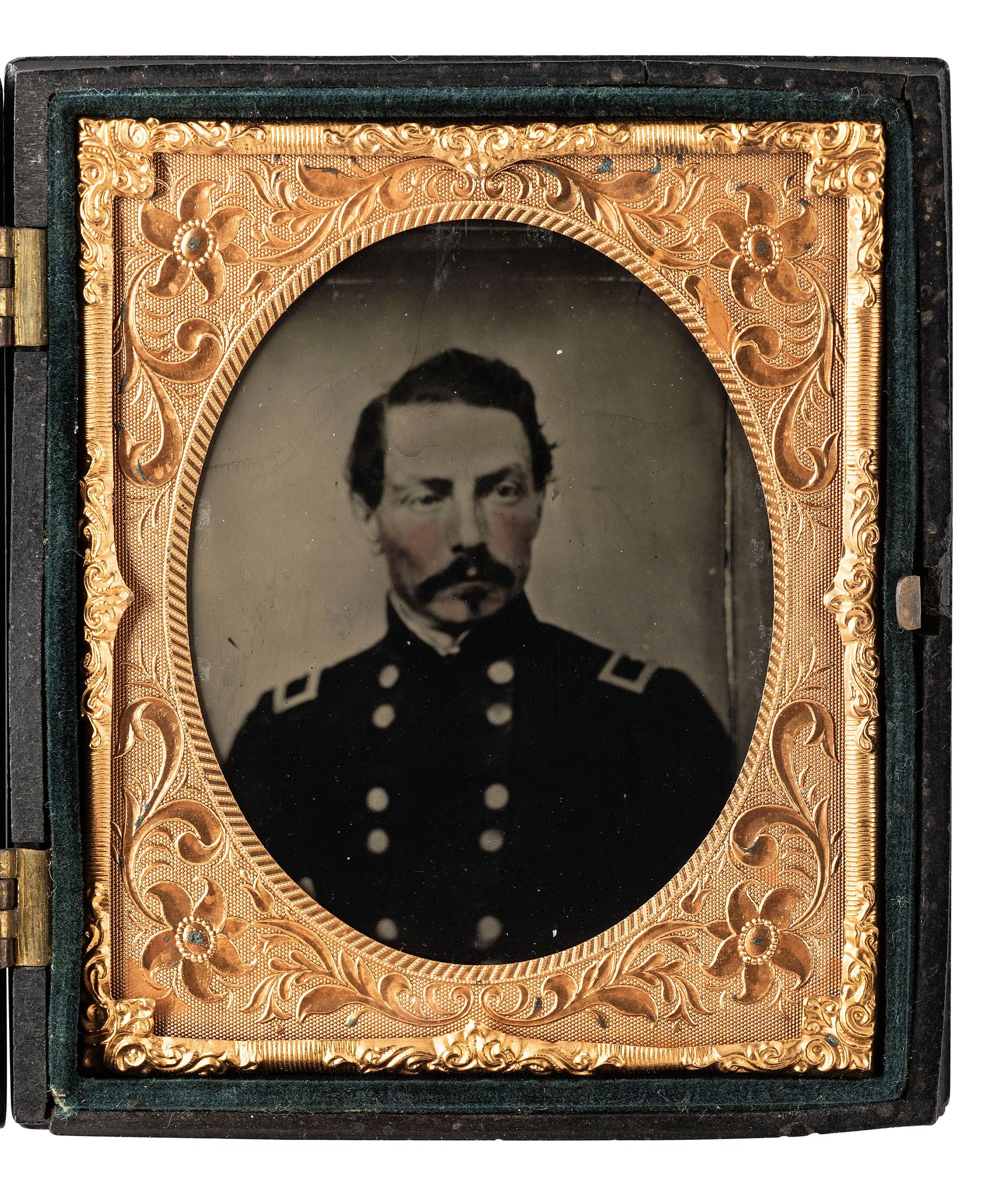 [CIVIL WAR]. BEAUREGARD, Pierre Gustave Toutant-Beauregard (1818-1893). Sixth plate ruby ambrotype portrait of Confederate General PGT Beauregard dressed in federal uniform.