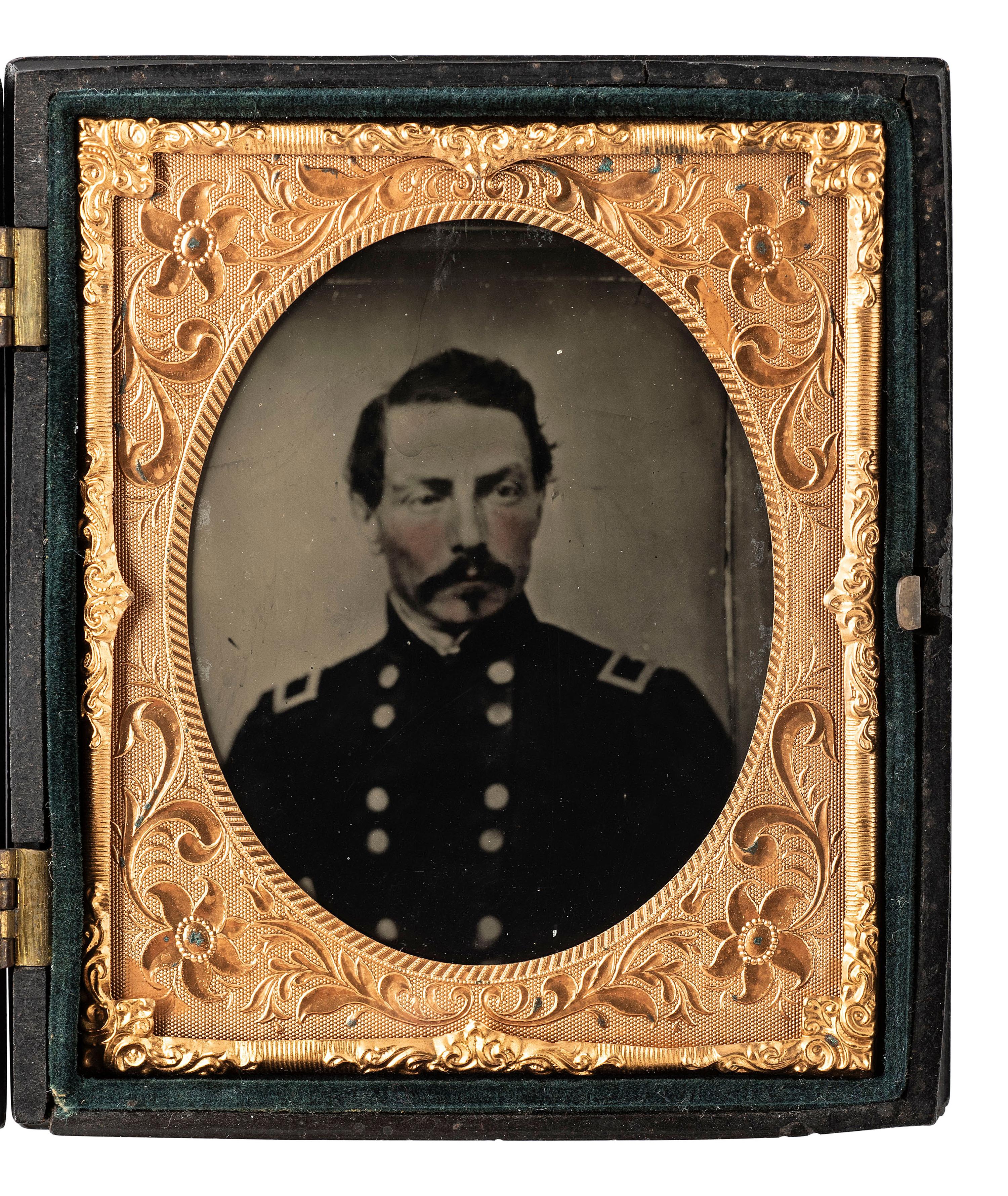 [CIVIL WAR]. BEAUREGARD, Pierre Gustave Toutant-Beauregard (1818-1893). Sixth plate ruby ambrotype portrait of Confederate General PGT Beauregard dressed in federal uniform.