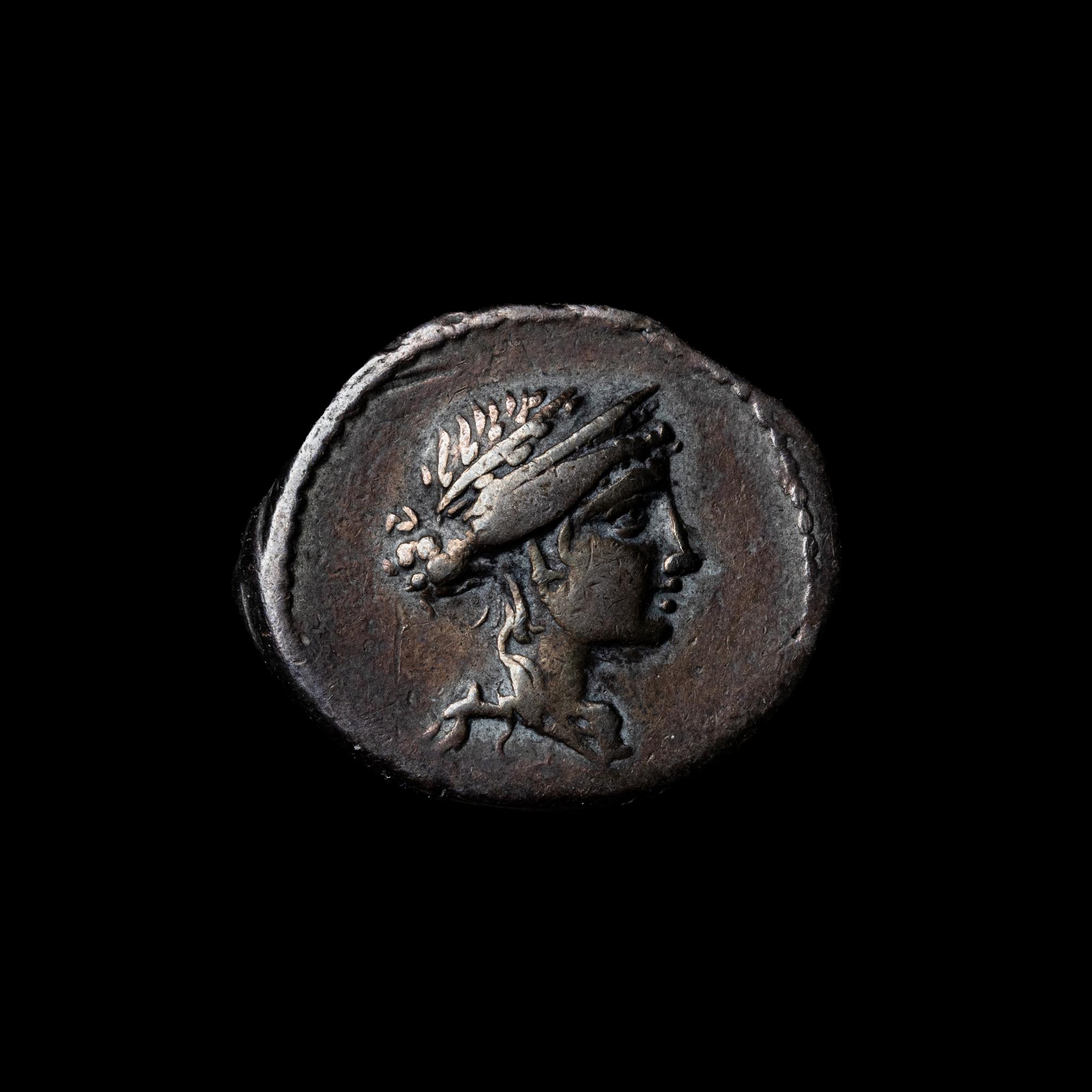 [ANCIENTS] ROMAN REPUBLIC. Marcus Aemilius Lepidus (c. 61 BC). Ar Denarius. (3.8 g, 19mm). ex. President John Quincy Adams (1767-1848)